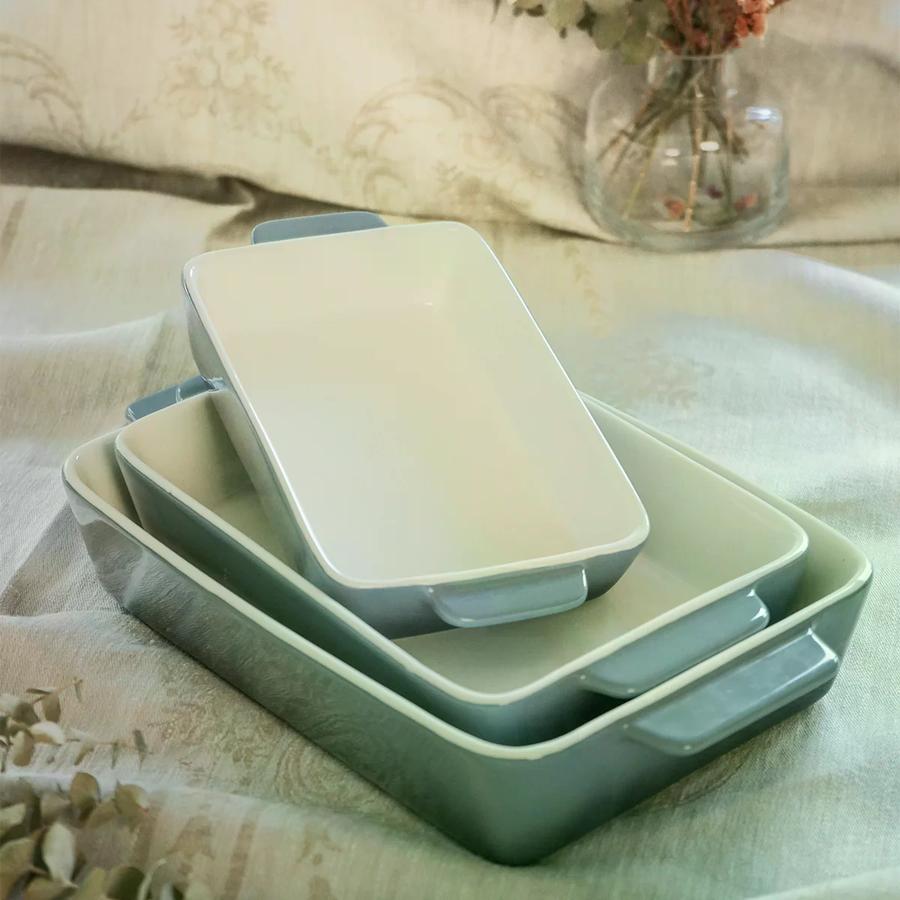 Set 3 Fuentes De Cerámica Para Horno Celeste Simplit
