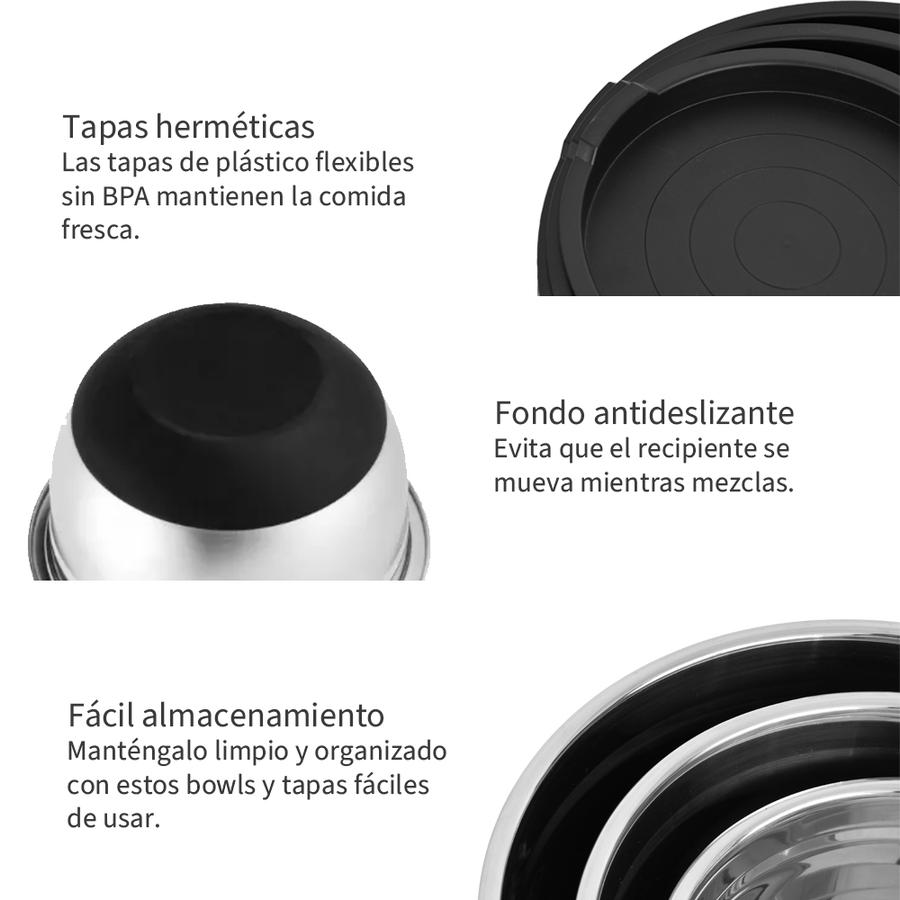Set 3 Bowls Con Tapa Acero Inoxidable Antideslizante Simplit