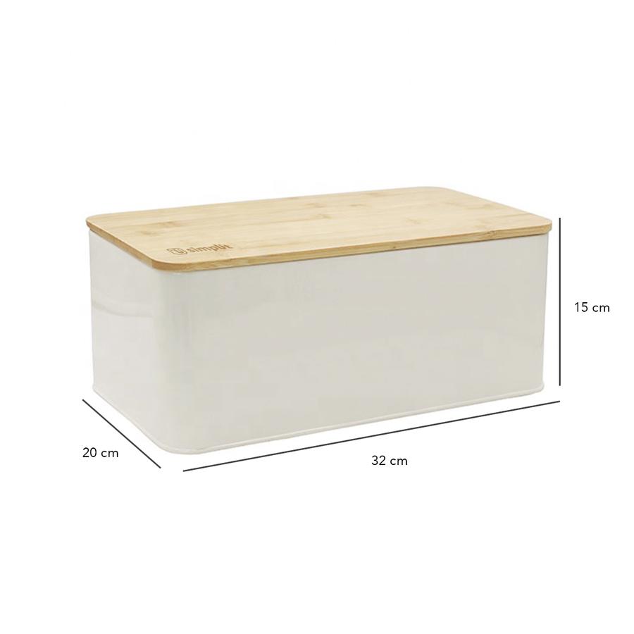 Panera Metálica Con Tapa Bamboo Blanca Simplit