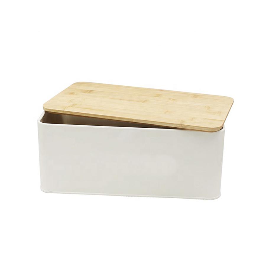 Panera Metálica Con Tapa Bamboo Blanca Simplit