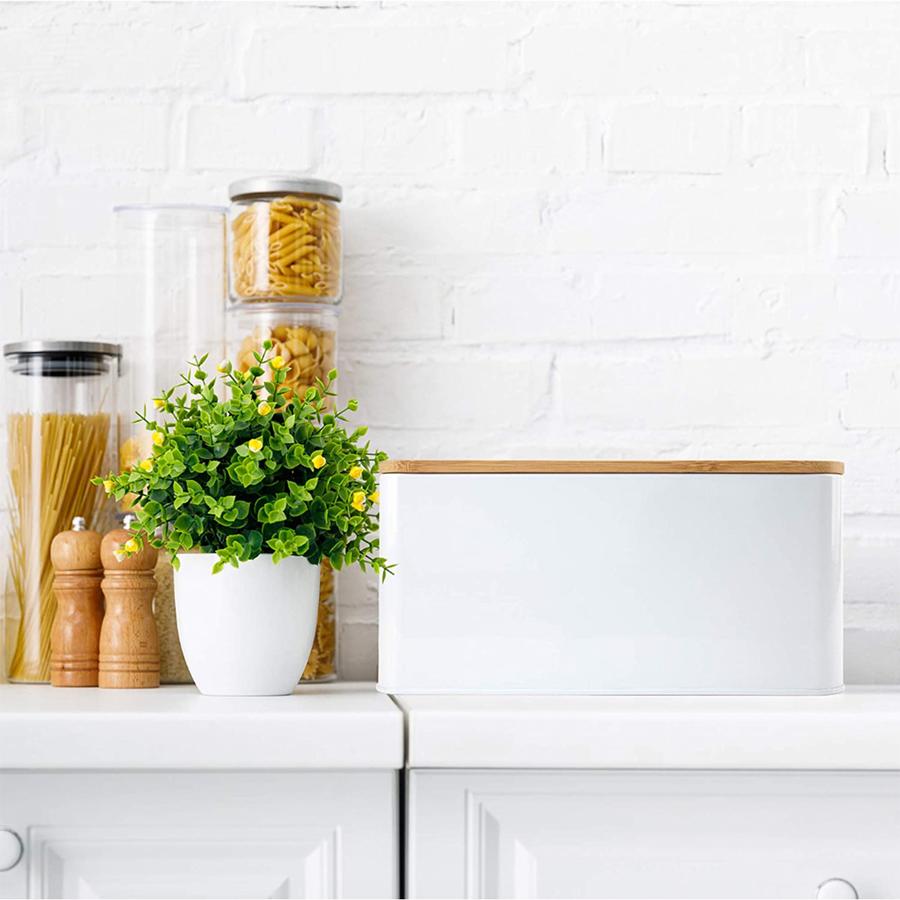 Panera Metálica Con Tapa Bamboo Blanca Simplit