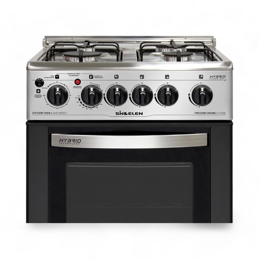 Cocina A Gas Hibrida Sindelen CH-540NI 4 Quemadores Plateado