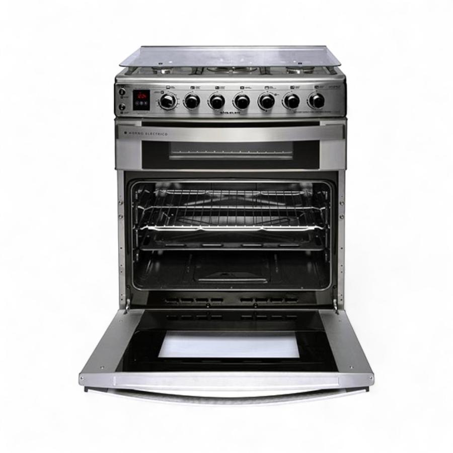 Cocina Sindelen 5 Quemadores Doble Horno Híbrido Inox