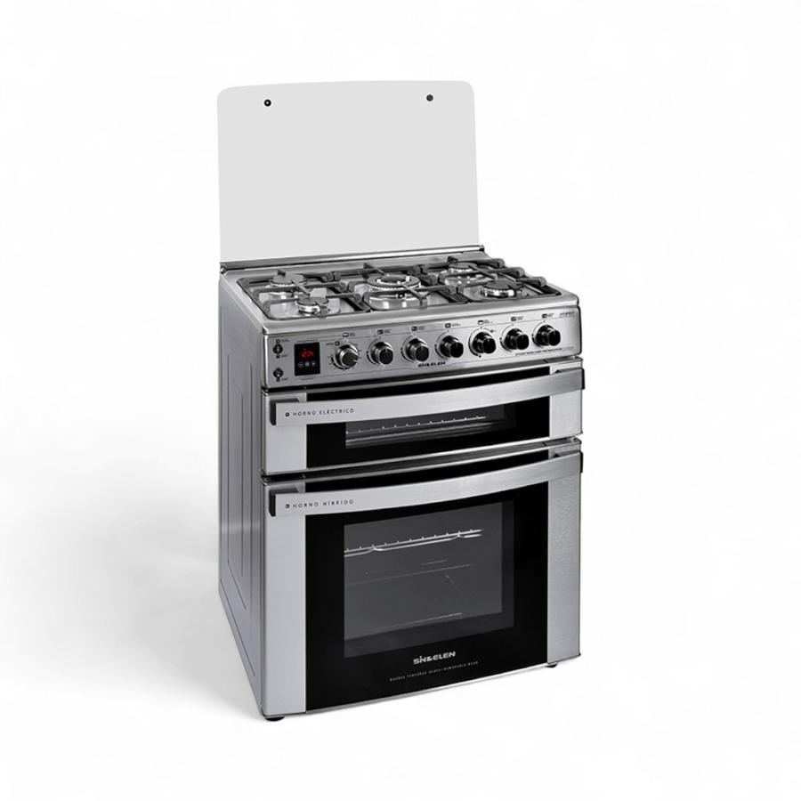 Cocina Sindelen 5 Quemadores Doble Horno Híbrido Inox