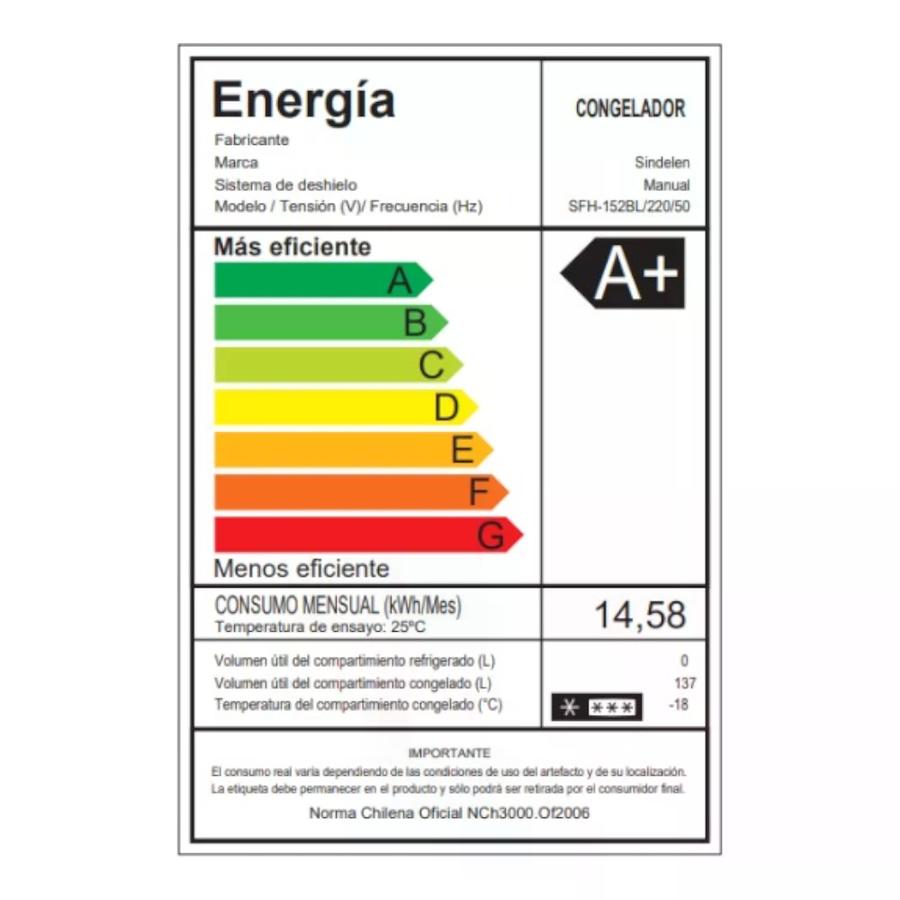 Congelador/Freezer Sindelen Horizontal 137 Litros SFH-152BL