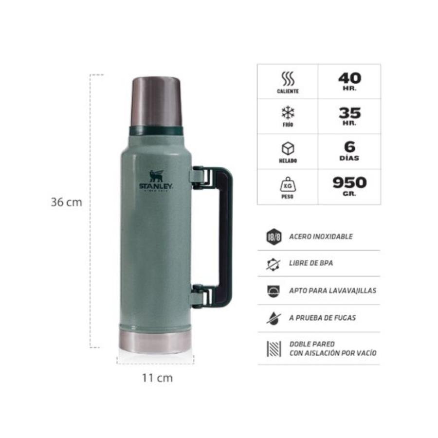 Termo Stanley Clasico Asa Plegable 1.4 Litros Gris Claro