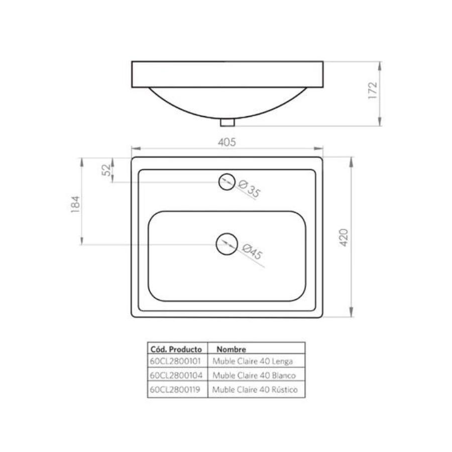 KIT MUEBLE CLAIRE+CUBIERTA 40X89,5 BLANCO