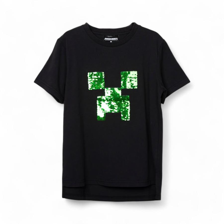 Polera Infantil TBC Minecraft Lentejuelas Manga Corta Negro