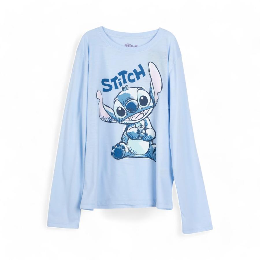 Polera Niñas TBC Lilo & Stitch Sentado Manga Larga Celeste