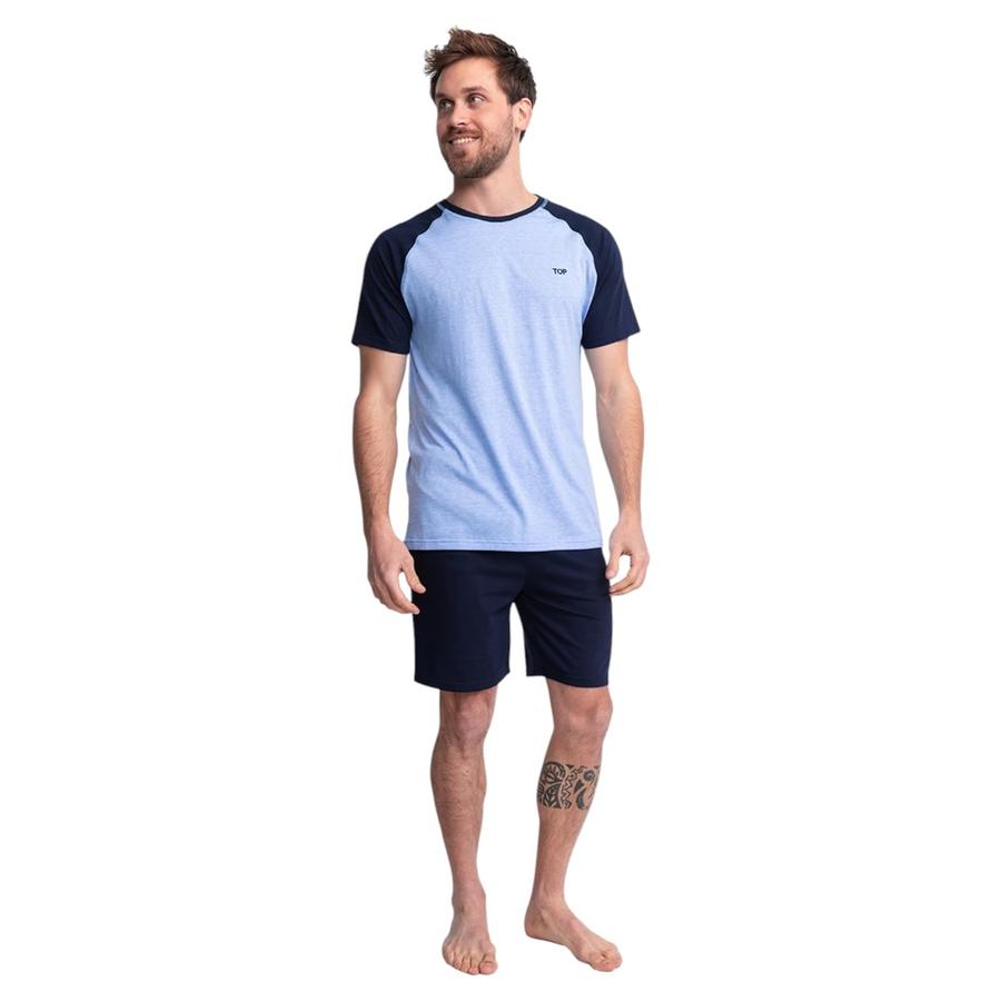 Pijama Algodón Manga Corta Hombre TOP Celeste