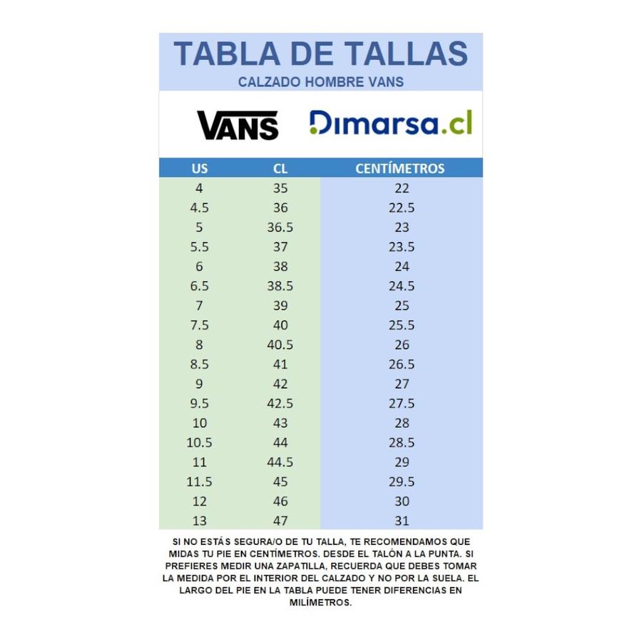 Tallas tenis appling vans