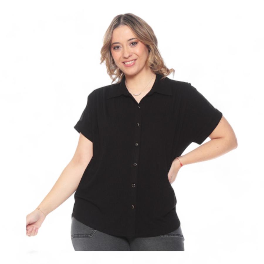 Blusa Abotonada Manga Corta Mujer Wados Negro