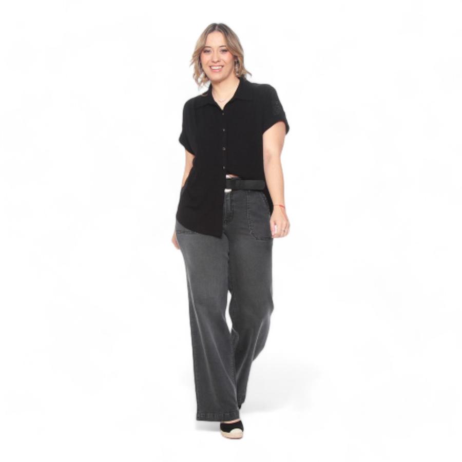 Blusa Abotonada Manga Corta Mujer Wados Negro