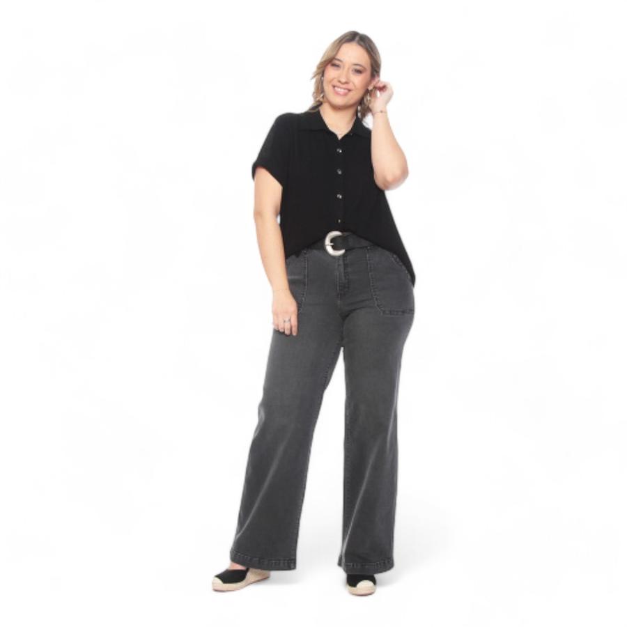 Blusa Abotonada Manga Corta Mujer Wados Negro