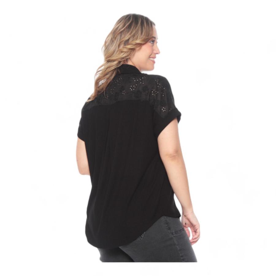 Blusa Abotonada Manga Corta Mujer Wados Negro