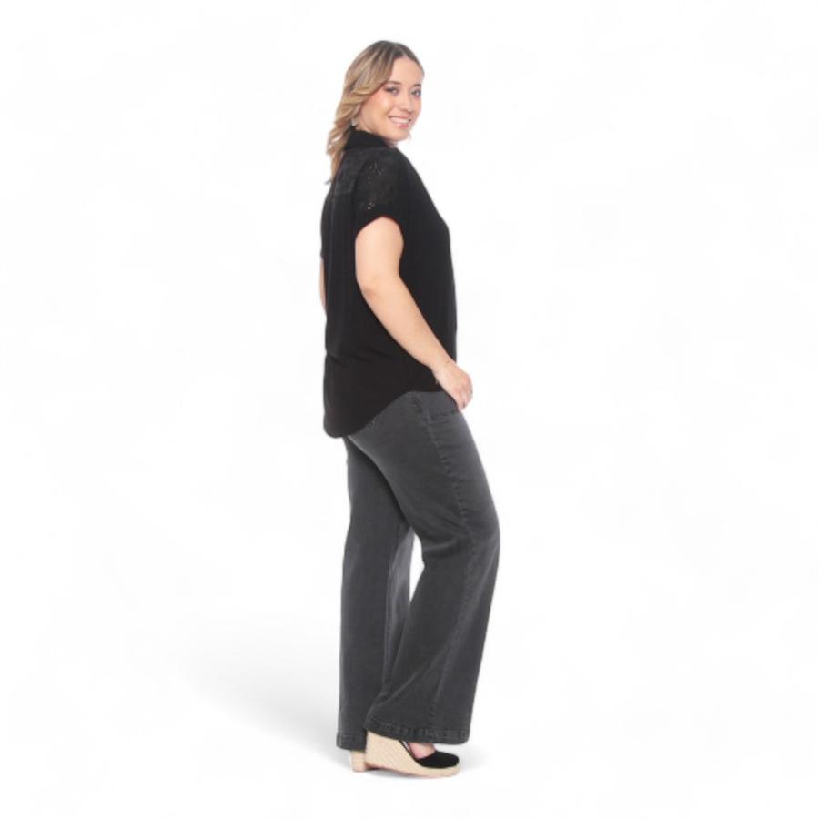 Blusa Abotonada Manga Corta Mujer Wados Negro