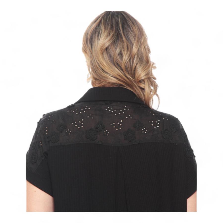 Blusa Abotonada Manga Corta Mujer Wados Negro