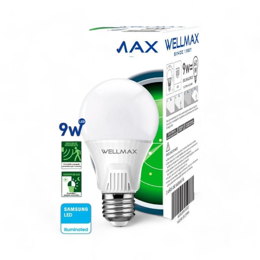 Ampolleta Wellmax A60 9 Watts Sensor Movimiento Luz Fría