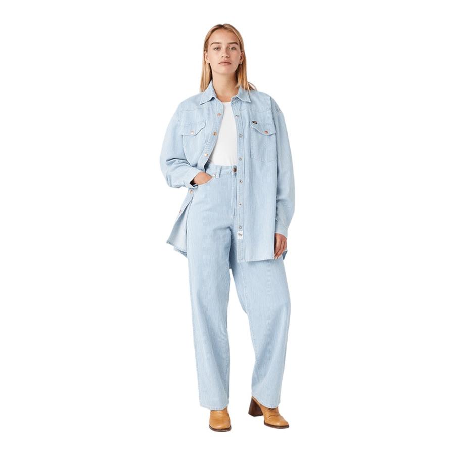 Jeans Mujer Wrangler Wide Barrel Straight Fit Celeste