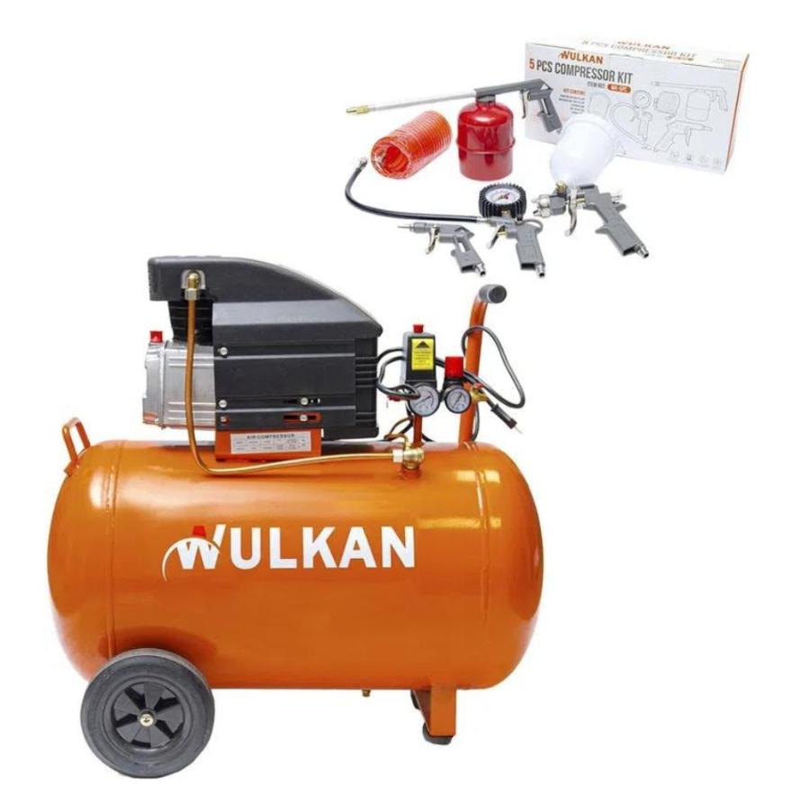 Motocompresor Wulkan 50 Lts 2.5 Hp + Kit De 5 Piezas